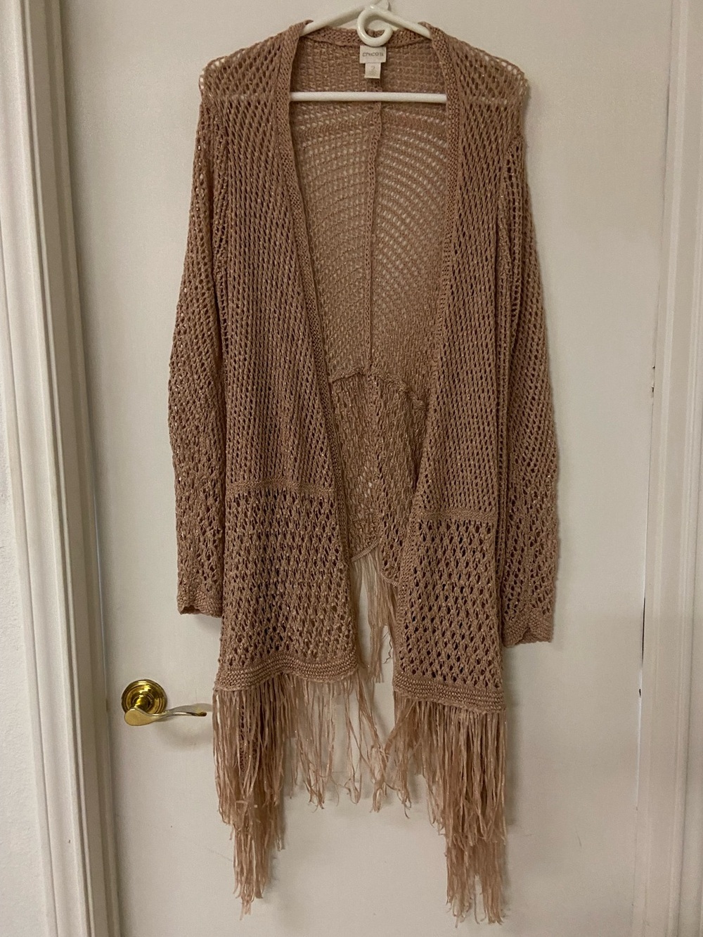 Chicos Travelers Collection Open Loose Knit Fringe Cardigan Chico's 2 M/L Sloane
